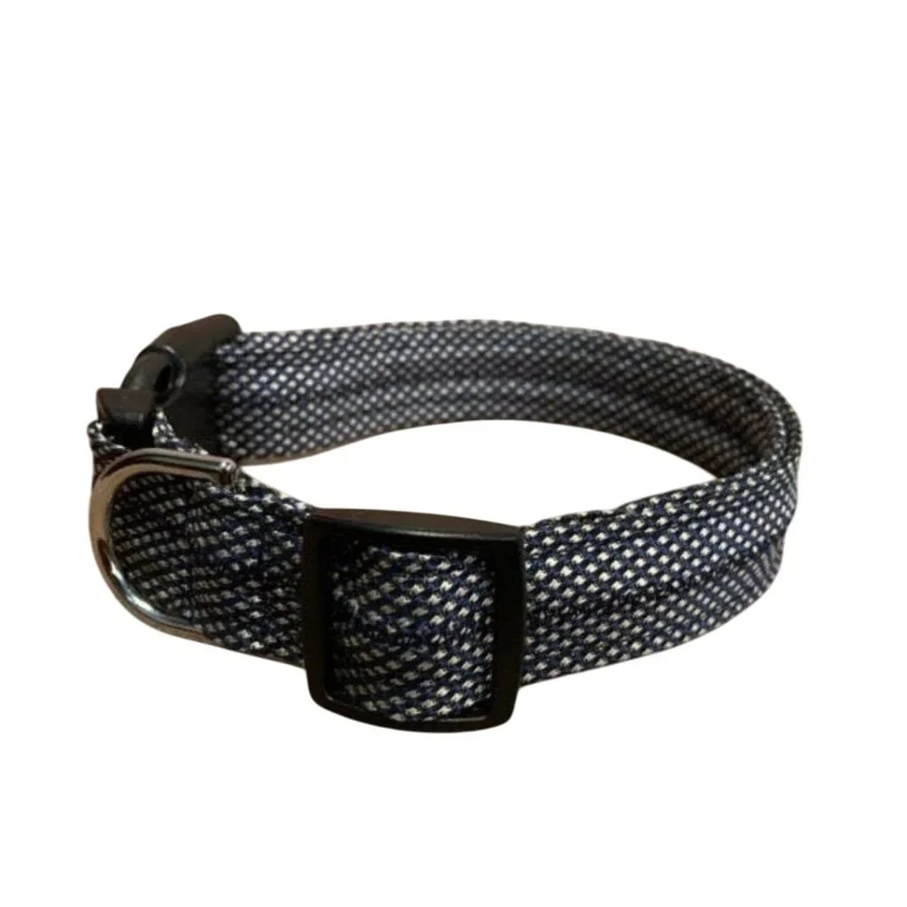 New Handmade Adjustable Upcycled Neck Tie Blue Silver Polka Dot Dog Collar